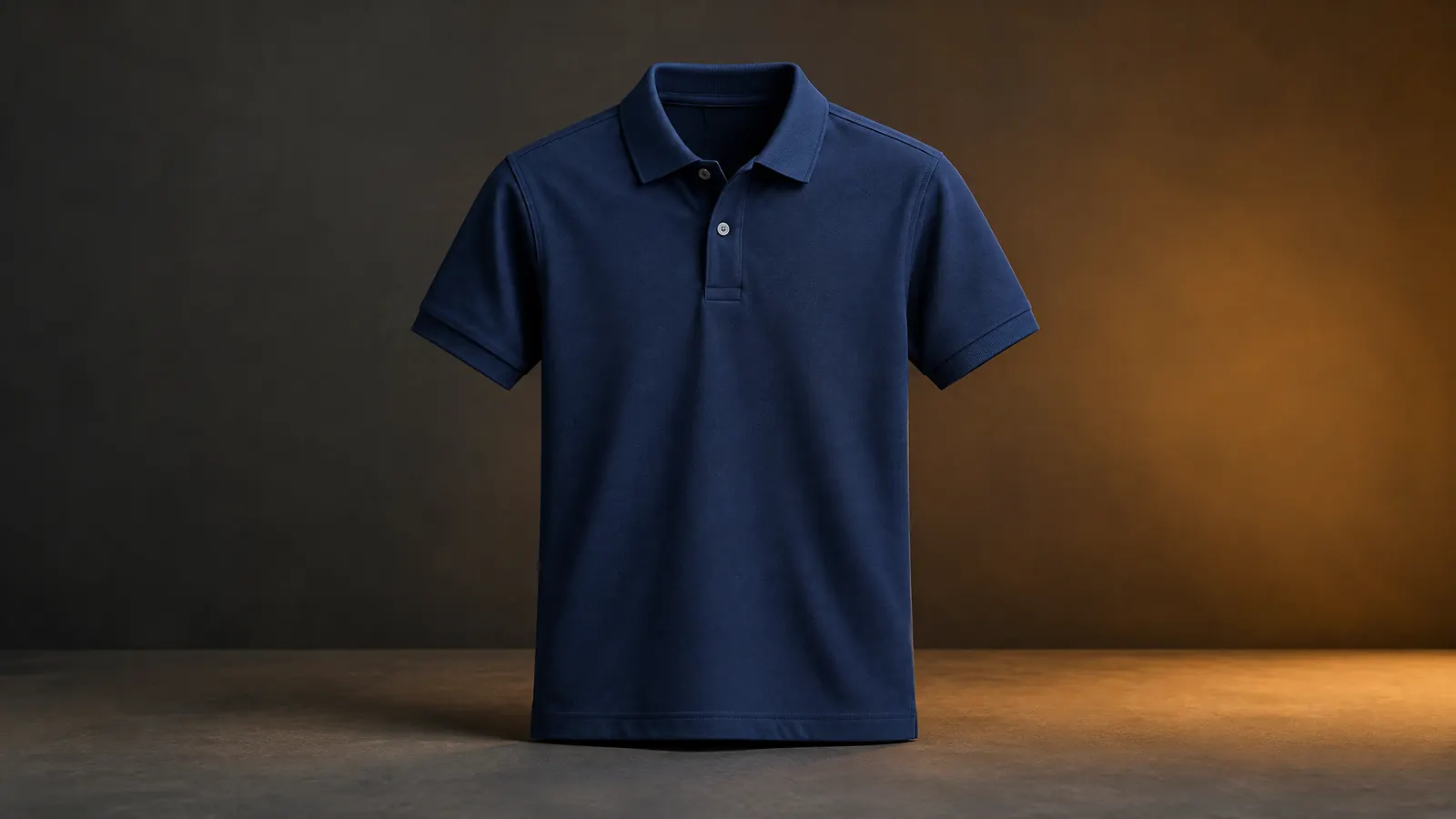 Single navy corporate polo tshirt showing a structured collar, placket and clean knit construction